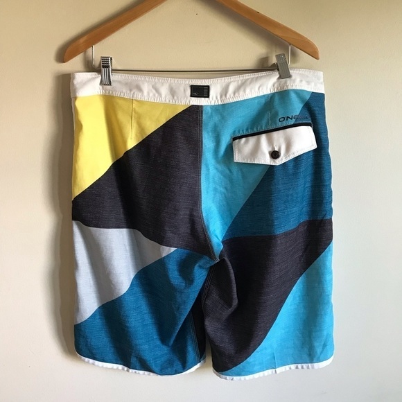 O’Neill Hybrid Board Swim Shorts Blue Yellow White Size 34 - Picture 2 of 10